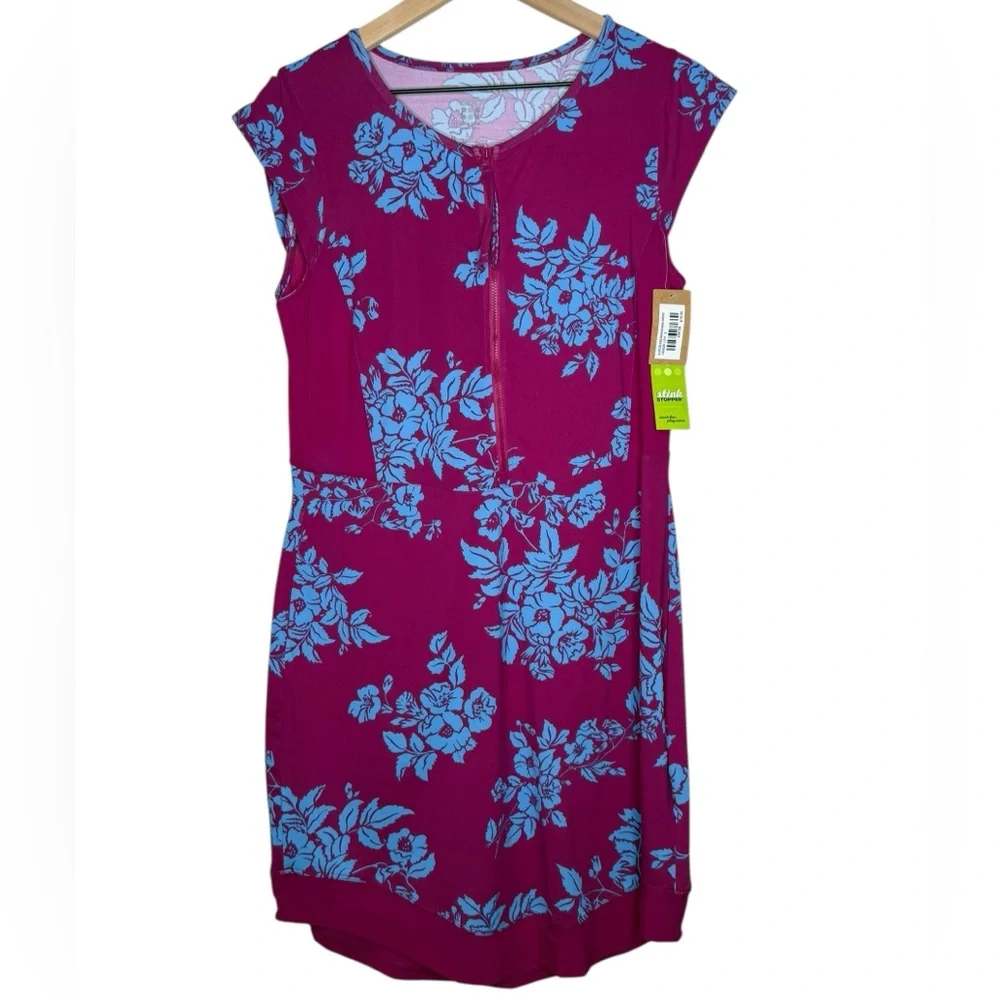 NEW Title Nine Sunbuster Rashguard Dress Magenta Floral Cap Sleeve UPF 50 Sz‎ M - Picture 2 of 10